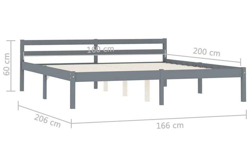 Sengeramme grå heltre furu 160x200 cm - Grå - Sengeramme & sengestamme