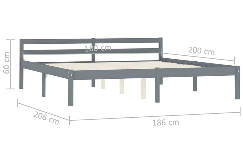 Sengeramme grå heltre furu 180x200 cm - Grå - Møbler - Senger - Sengeramme & sengestamme