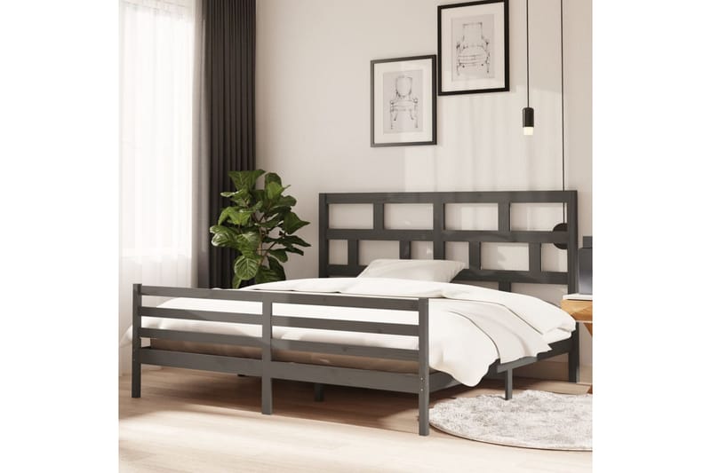 Sengeramme grå heltre furu 200x200 cm - Grå - Møbler - Senger - Sengeramme & sengestamme