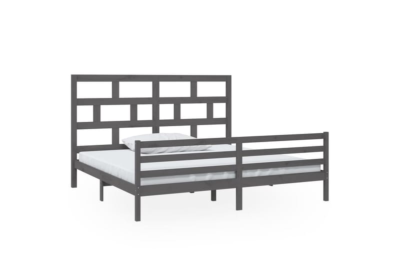 Sengeramme grå heltre furu 200x200 cm - Grå - Møbler - Senger - Sengeramme & sengestamme
