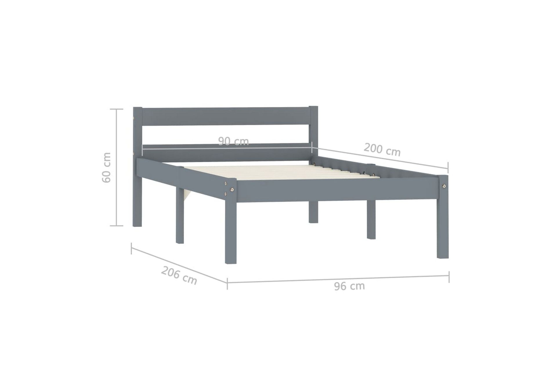 Sengeramme grå heltre furu 90x200 cm - Grå - Møbler - Senger - Sengeramme & sengestamme