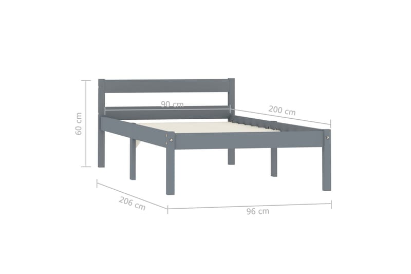 Sengeramme grå heltre furu 90x200 cm - Grå - Møbler - Senger - Sengeramme & sengestamme