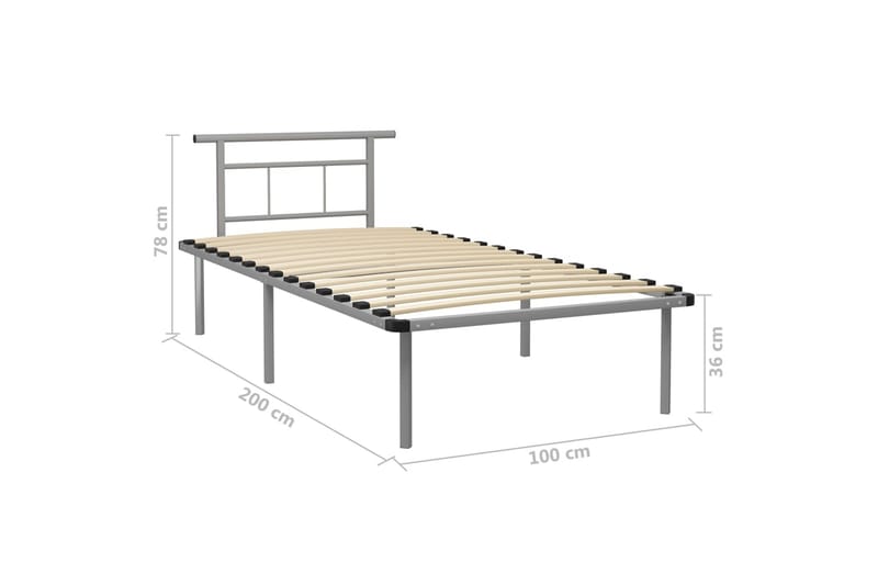 Sengeramme grå metall 100x200 cm - Grå - Møbler - Senger - Sengeramme & sengestamme