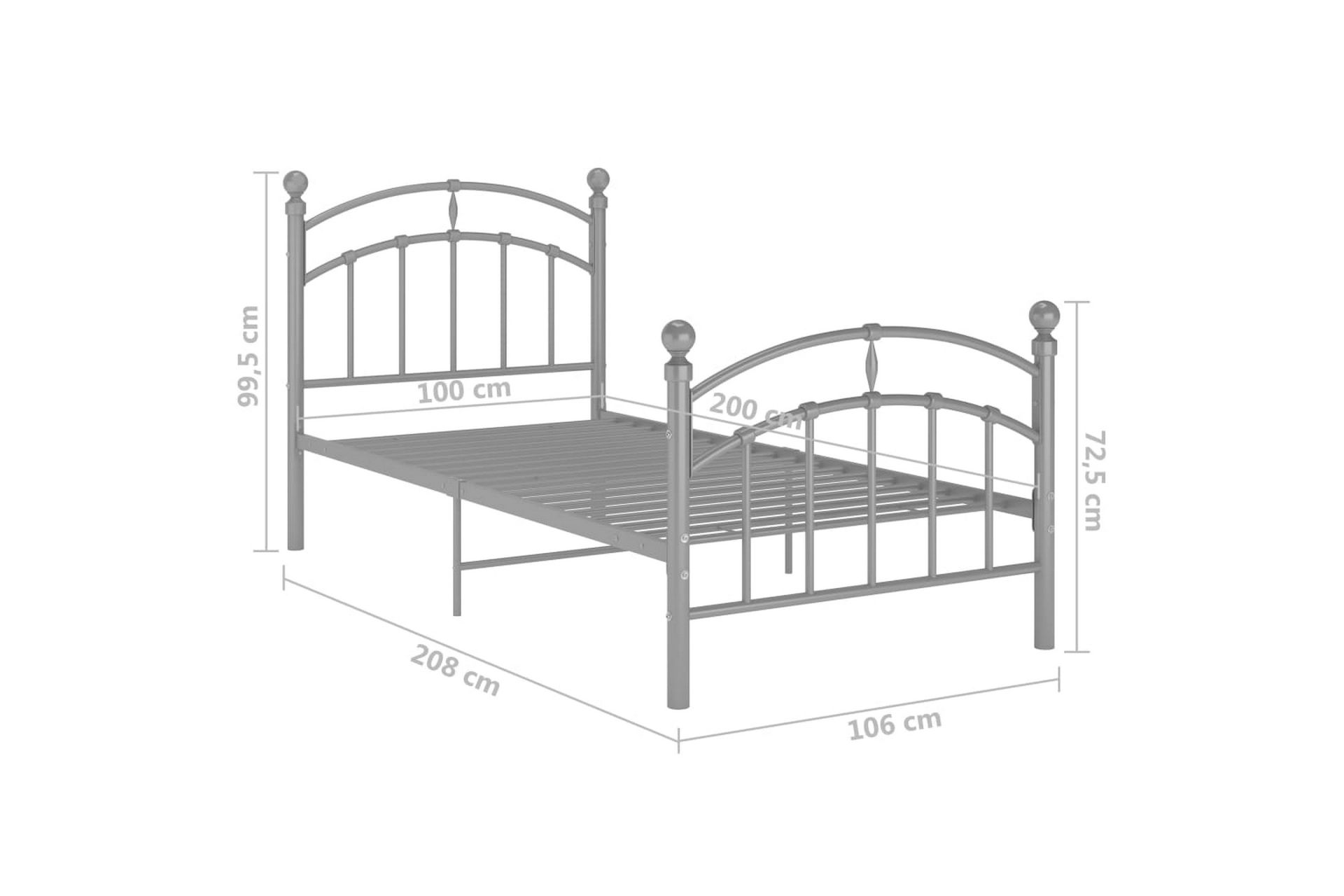 Sengeramme grå metall 100x200 cm - Grå - Møbler - Senger - Sengeramme & sengestamme
