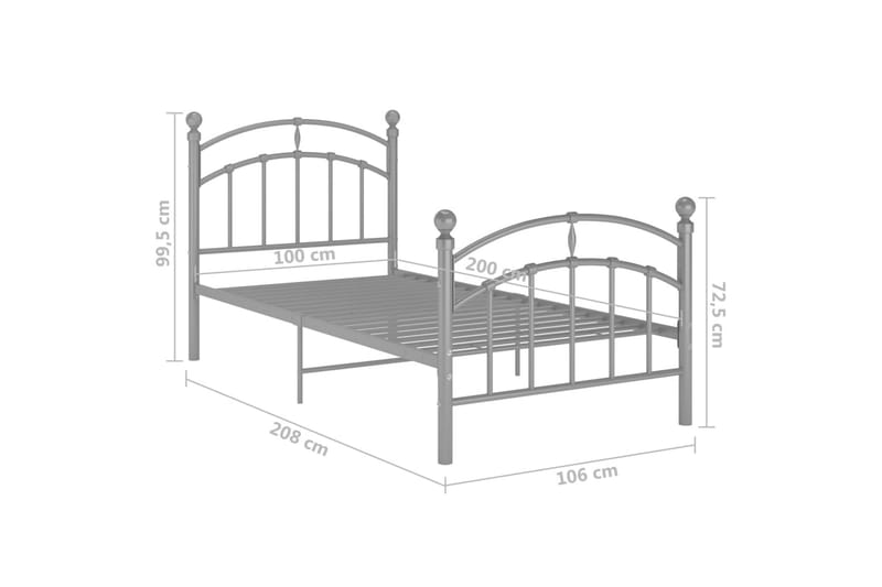 Sengeramme grå metall 100x200 cm - Grå - Sengeramme & sengestamme