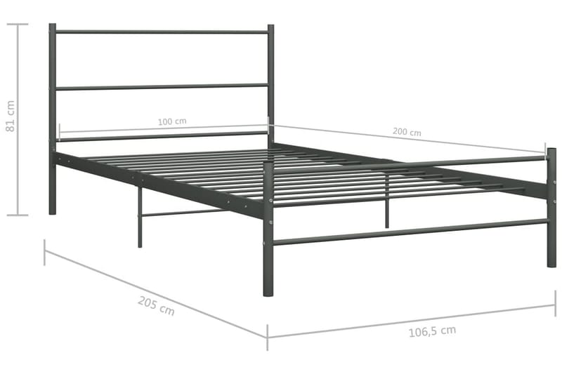 Sengeramme grå metall 100x200 cm - Sengeramme & sengestamme