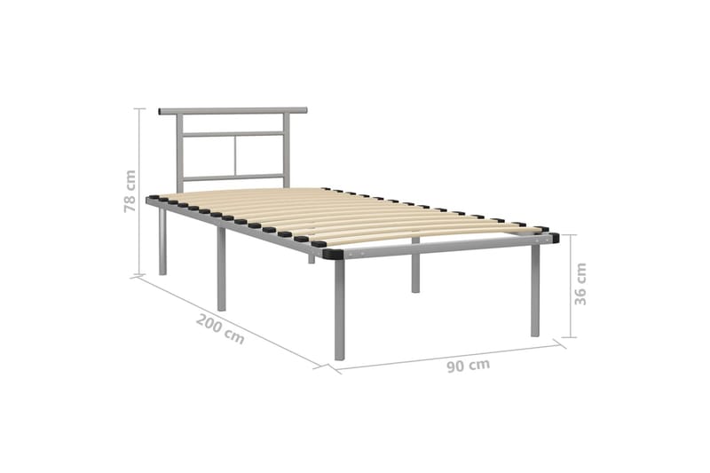 Sengeramme grå metall 90x200 cm - Grå - Møbler - Senger - Sengeramme & sengestamme