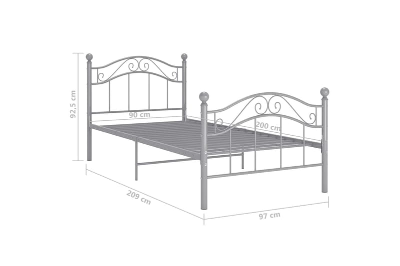 Sengeramme grå metall 90x200 cm - Grå - Møbler - Senger - Sengeramme & sengestamme