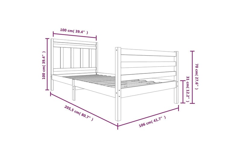 Sengeramme heltre 100x200 cm - Brun - Sengeramme & sengestamme