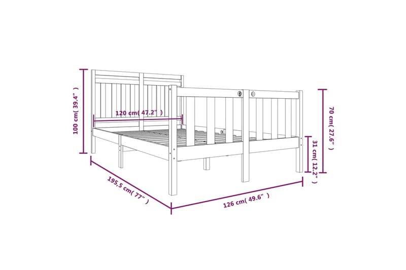 Sengeramme heltre 120x190 cm 4FT Small Double - Brun - Møbler - Senger - Sengeramme & sengestamme