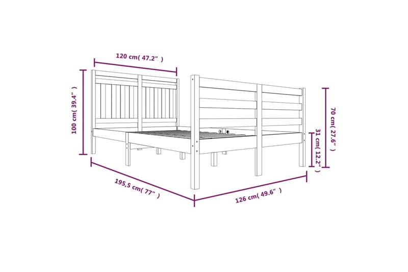 Sengeramme heltre 120x190 cm 4FT Small Double - Brun - Møbler - Senger - Sengeramme & sengestamme