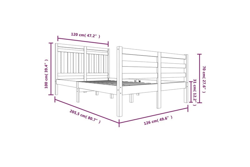 Sengeramme heltre 120x200 cm - Brun - Sengeramme & sengestamme