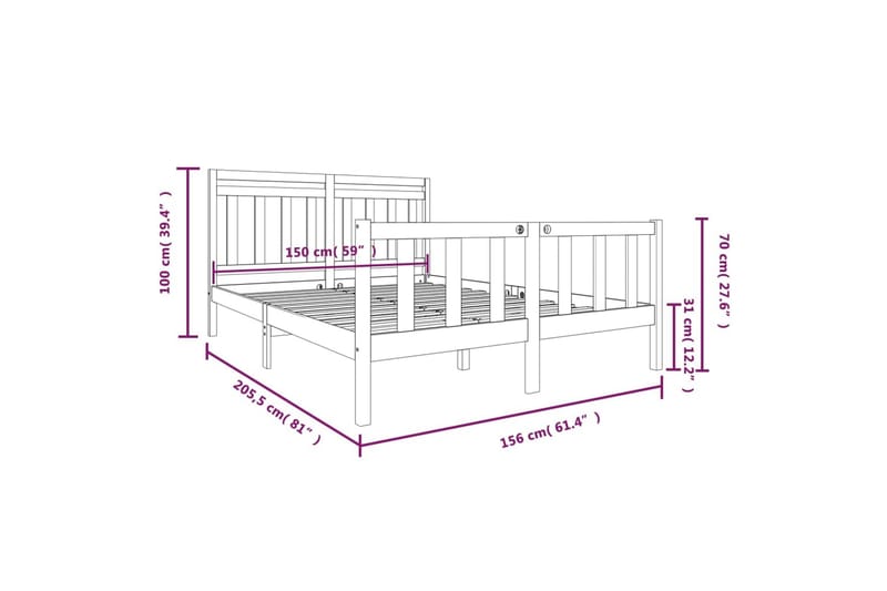 Sengeramme heltre 150x200 cm 5FT King Size - Brun - Møbler - Senger - Sengeramme & sengestamme