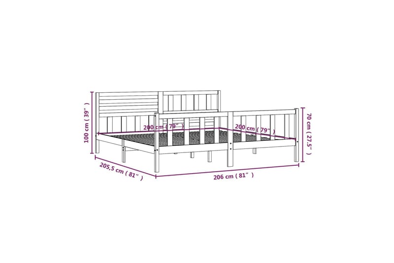 Sengeramme heltre 200x200 cm - Brun - Sengeramme & sengestamme