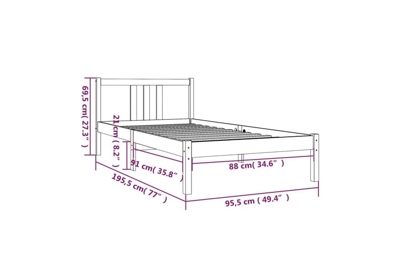 Sengeramme heltre 90x190 cm 3FT Single - Brun - Møbler - Senger - Sengeramme & sengestamme