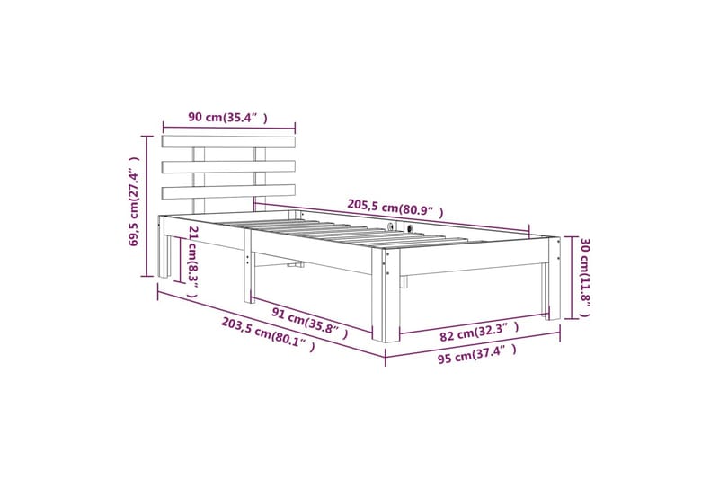 Sengeramme heltre 90x200 cm - Brun - Sengeramme & sengestamme