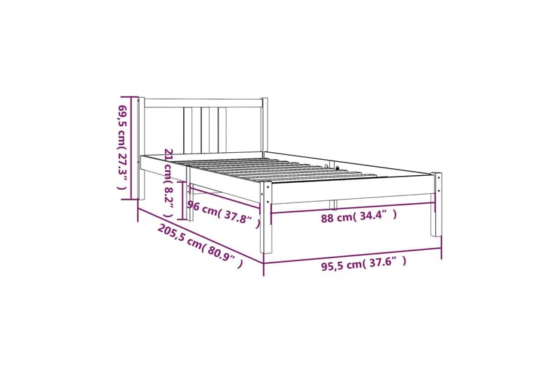 Sengeramme heltre 90x200 cm - Brun - Sengeramme & sengestamme