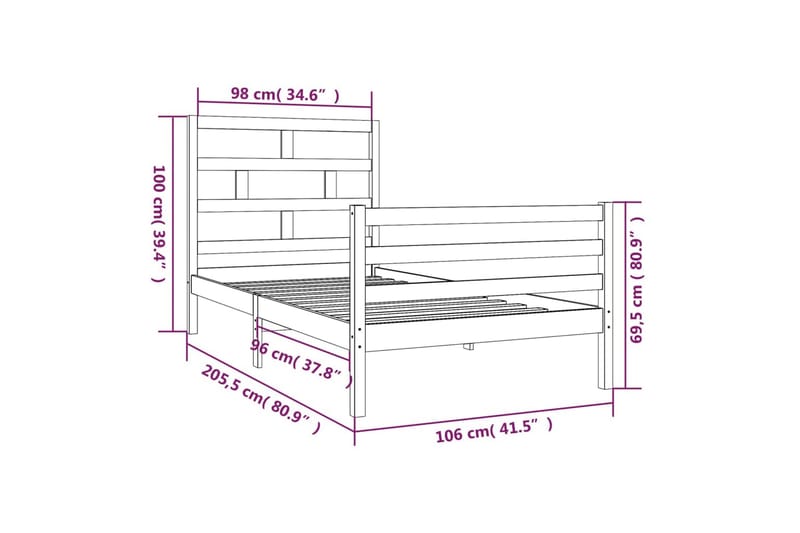 Sengeramme heltre furu 100x200 cm - Brun - Møbler - Senger - Sengeramme & sengestamme