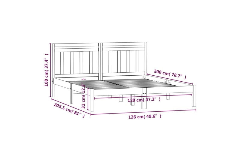 Sengeramme heltre furu 120x200 cm - Brun - Sengeramme & sengestamme