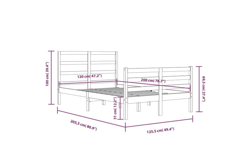 Sengeramme heltre furu 120x200 cm - Brun - Møbler - Senger - Sengeramme & sengestamme