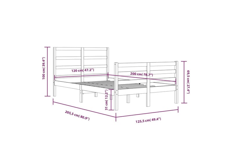 Sengeramme heltre furu 120x200 cm - Brun - Sengeramme & sengestamme