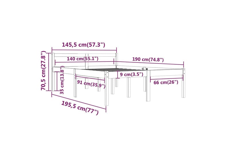 Sengeramme heltre furu 140x190 cm - Brun - Møbler - Senger - Sengeramme & sengestamme