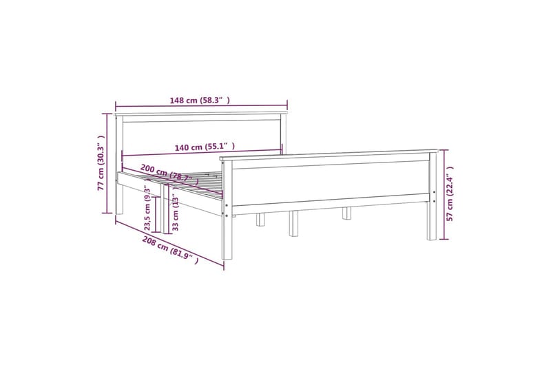 Sengeramme heltre furu 140x200 cm - Brun - Sengeramme & sengestamme