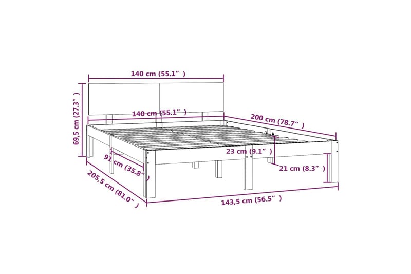 Sengeramme heltre furu 140x200 cm - Brun - Sengeramme & sengestamme