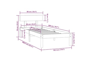 Sengeramme heltre furu 90x200 cm - Brun - Møbler - Senger - Sengeramme & sengestamme