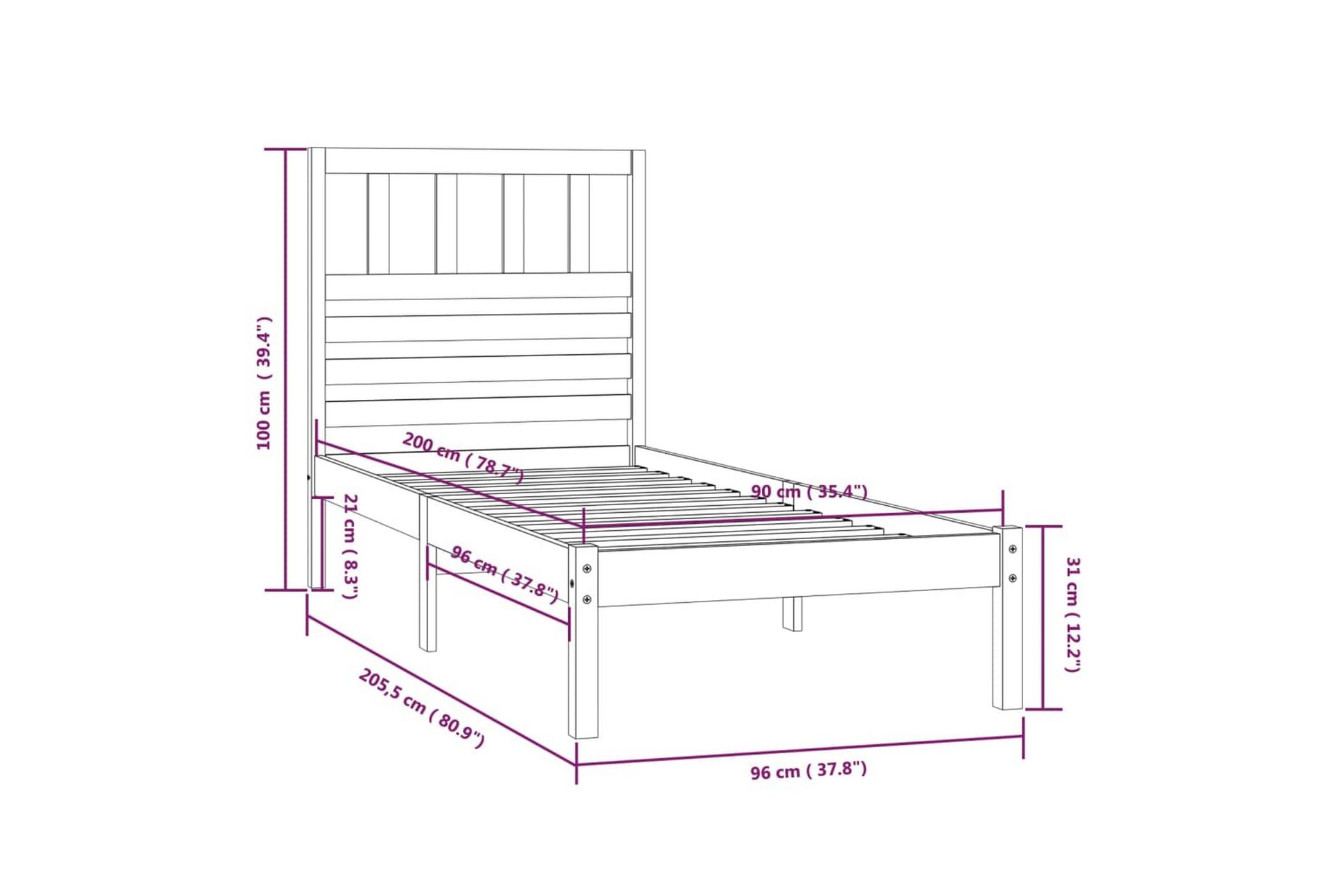 Sengeramme heltre furu 90x200 cm - Brun - Møbler - Senger - Sengeramme & sengestamme