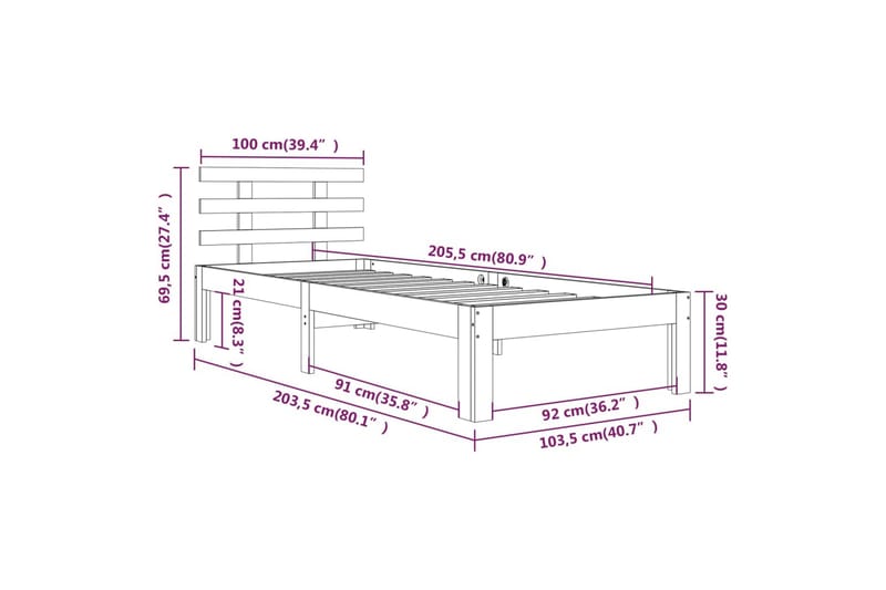 Sengeramme honningbrun heltre 100x200 cm - Brun - Sengeramme & sengestamme