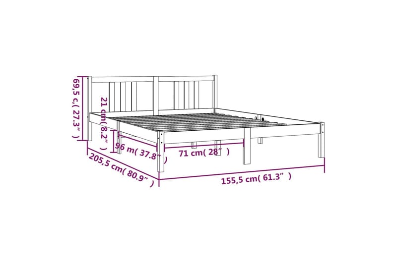 Sengeramme honningbrun heltre 150x200 cm 5FT King Size - Brun - Sengeramme & sengestamme