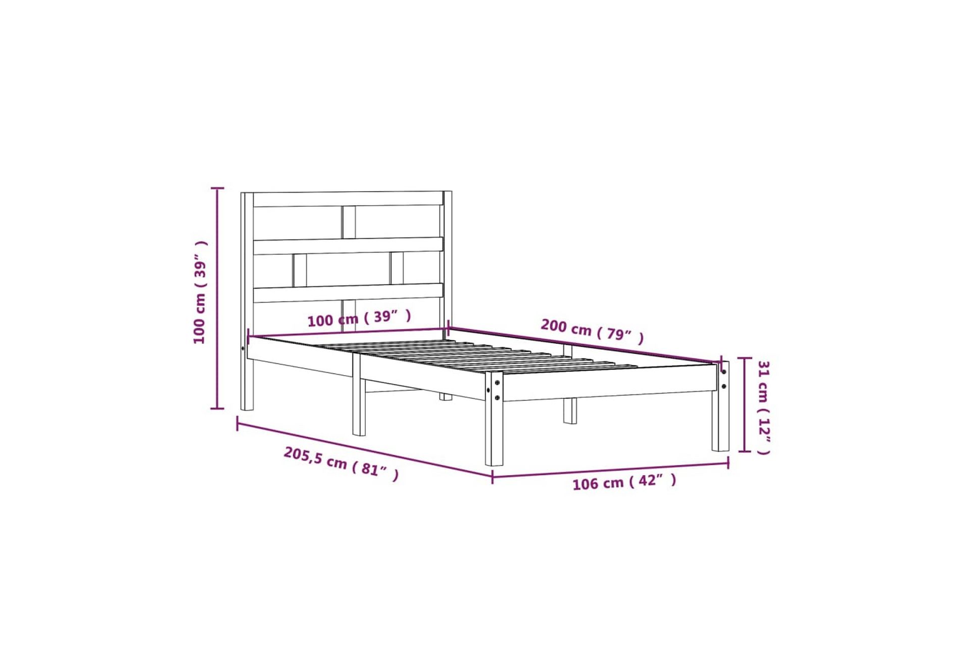 Sengeramme honningbrun heltre furu 100x200 cm - Brun - Møbler - Senger - Sengeramme & sengestamme