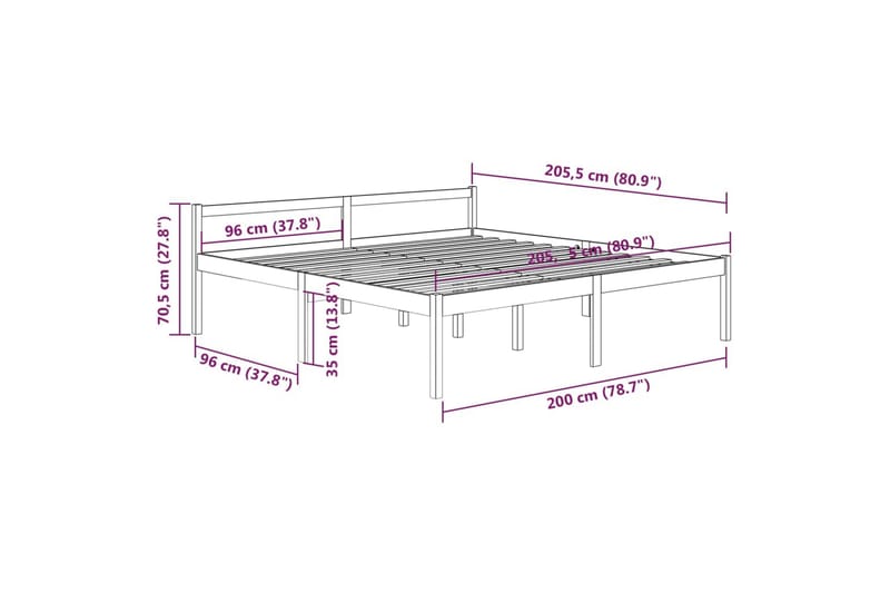 Sengeramme honningbrun heltre furu 200x200 cm - Brun - Møbler - Senger - Sengeramme & sengestamme