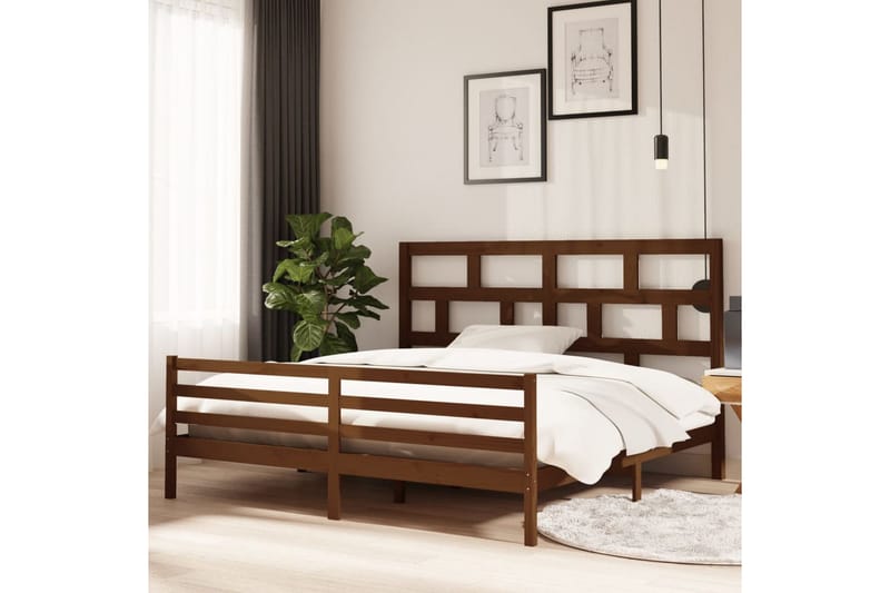Sengeramme honningbrun heltre furu 200x200 cm - Brun - Møbler - Senger - Sengeramme & sengestamme