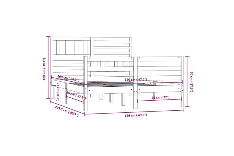 Sengeramme hvit heltre 120x200 cm - Hvit - Møbler - Senger - Sengeramme & sengestamme