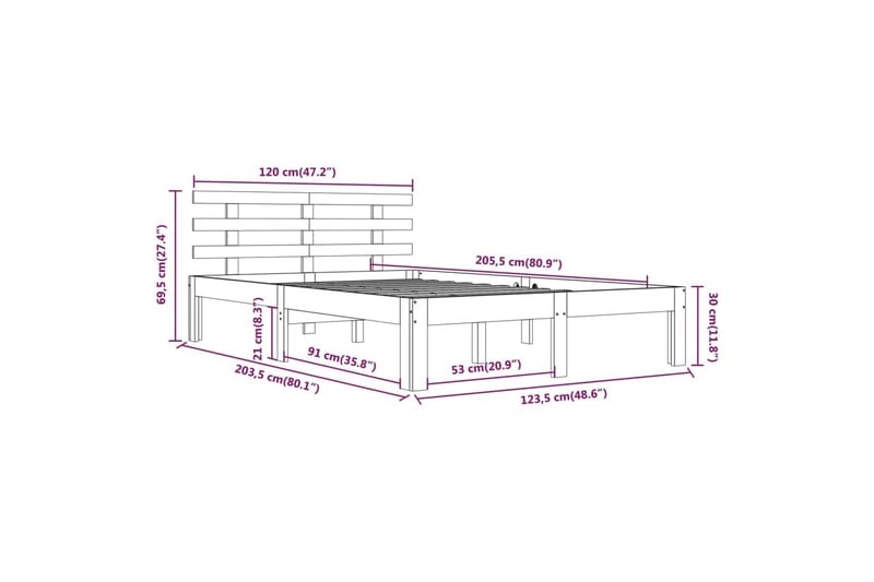 Sengeramme hvit heltre 120x200 cm - Hvit - Sengeramme & sengestamme