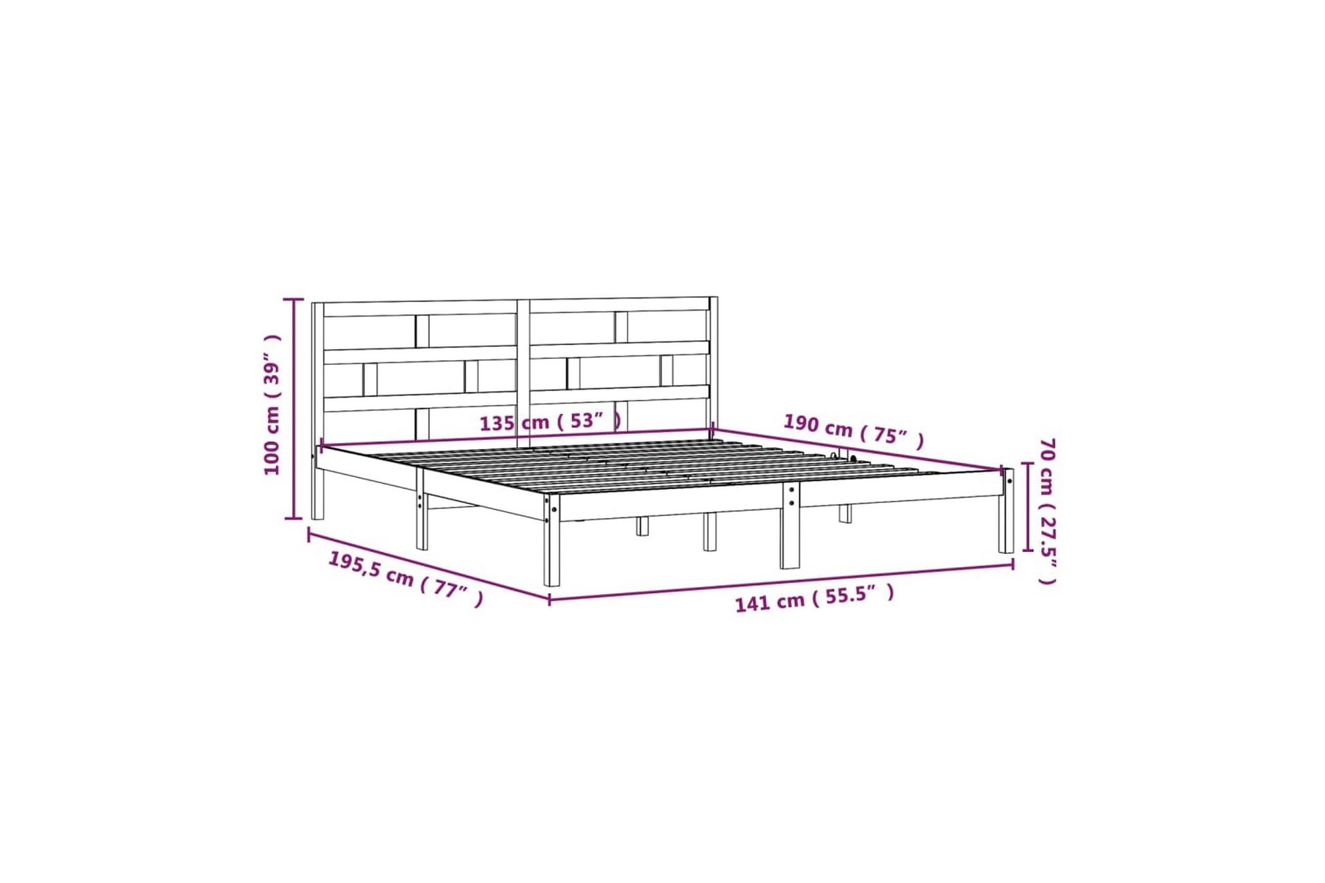 Sengeramme hvit heltre 135x190 cm 4FT6 Double - Hvit - Møbler - Senger - Sengeramme & sengestamme