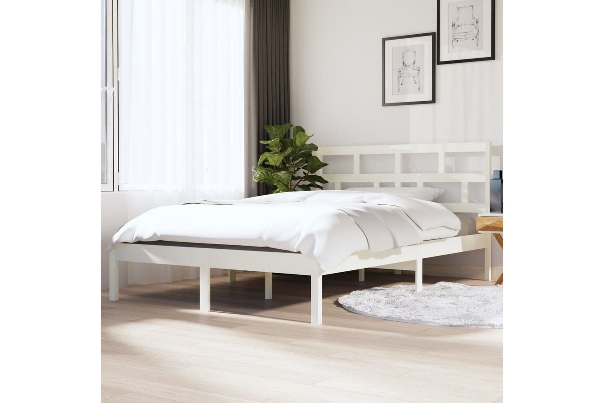 Sengeramme hvit heltre 135x190 cm 4FT6 Double - Hvit - Møbler - Senger - Sengeramme & sengestamme