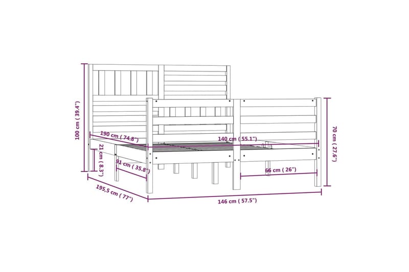 Sengeramme hvit heltre 140x190 cm hvit - Hvit - Sengeramme & sengestamme