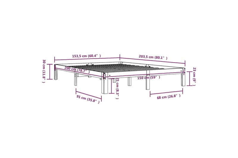 Sengeramme hvit heltre 150x200 cm 5FT King Size - Hvit - Møbler - Senger - Sengeramme & sengestamme