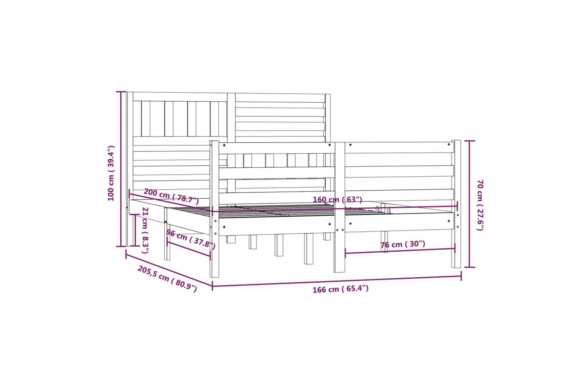 Sengeramme hvit heltre 160x200 cm - Hvit - Møbler - Senger - Sengeramme & sengestamme