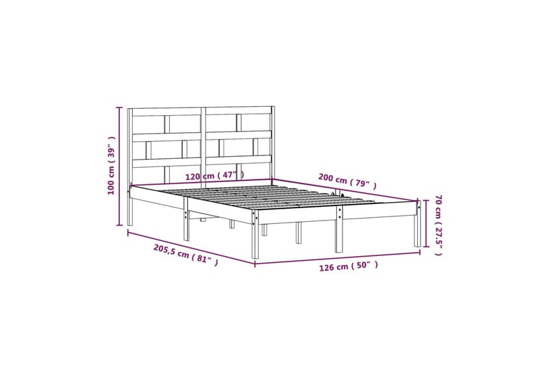 Sengeramme hvit heltre furu 120x200 cm - Hvit - Møbler - Senger - Sengeramme & sengestamme