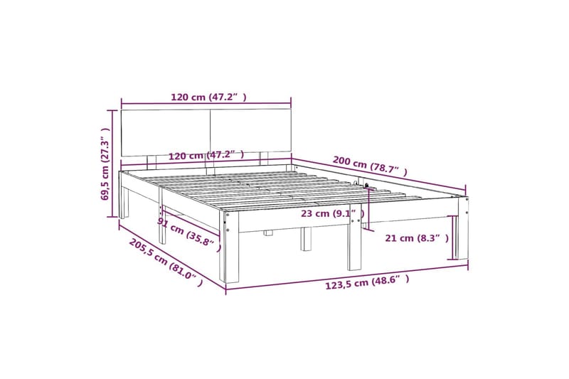 Sengeramme hvit heltre furu 120x200 cm - Hvit - Møbler - Senger - Sengeramme & sengestamme