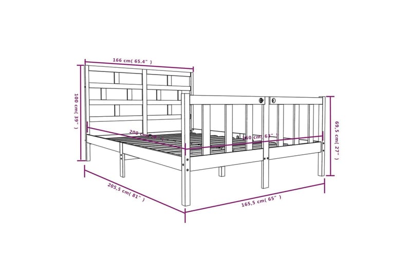 Sengeramme hvit heltre furu 160x200 cm - Hvit - Møbler - Senger - Sengeramme & sengestamme