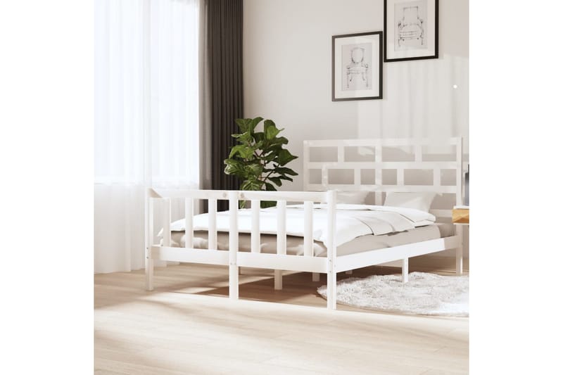 Sengeramme hvit heltre furu 160x200 cm - Hvit - Møbler - Senger - Sengeramme & sengestamme