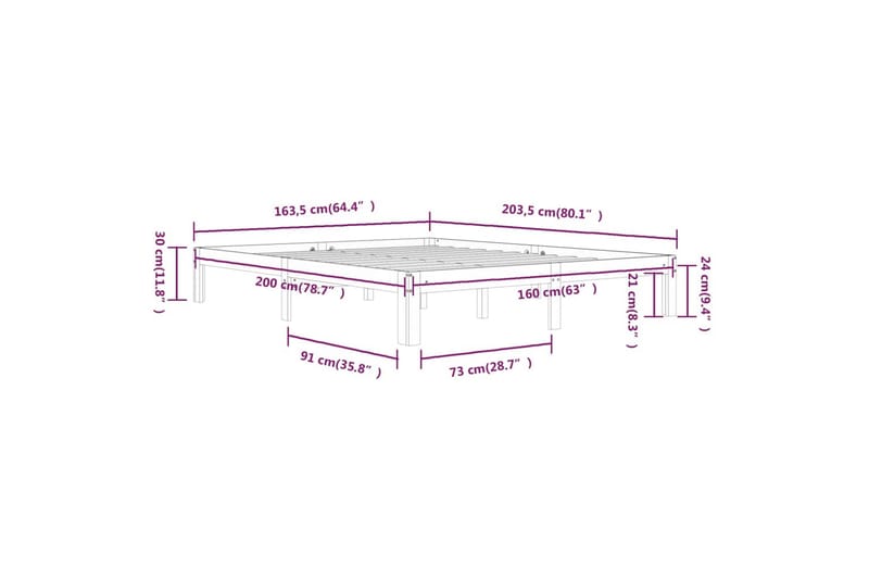 Sengeramme hvit heltre furu 160x200 cm - Hvit - Sengeramme & sengestamme