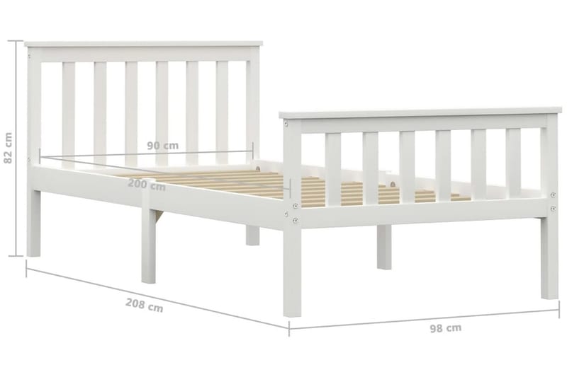 Sengeramme hvit heltre furu 90x200 cm - Møbler - Senger - Sengeramme & sengestamme
