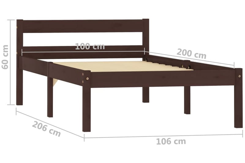 Sengeramme mørkebrun heltre furu 100x200 cm - Brun - Sengeramme & sengestamme