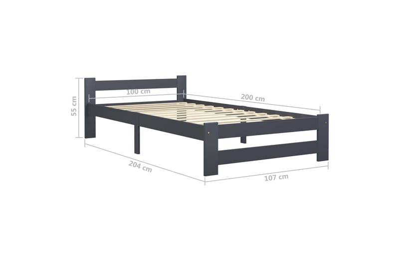 Sengeramme mørkegrå heltre furu 100x200 cm - Grå - Møbler - Senger - Sengeramme & sengestamme